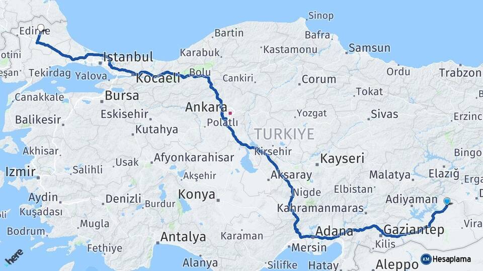 Şanlıurfa Siverek Kırklareli Arası Kaç Km - Yol Haritası