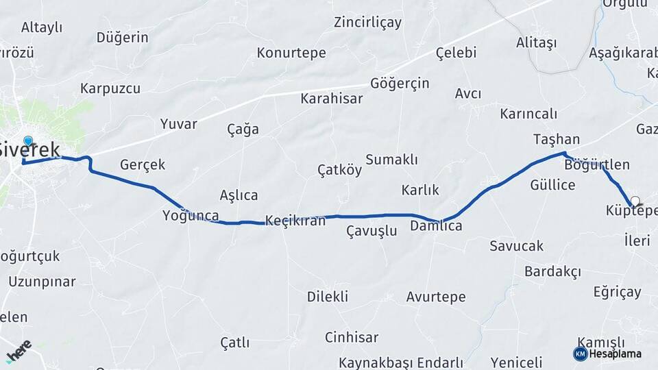 Şanlıurfa Siverek Küptepe Siverek Arası Kaç Km - Yol Haritası