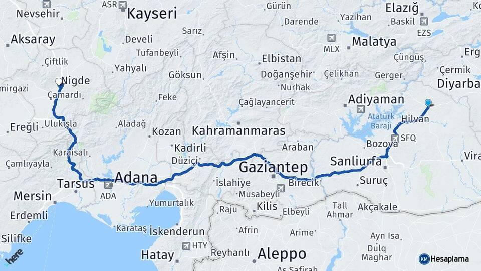 Şanlıurfa Siverek Niğde Arası Kaç Km - Yol Haritası