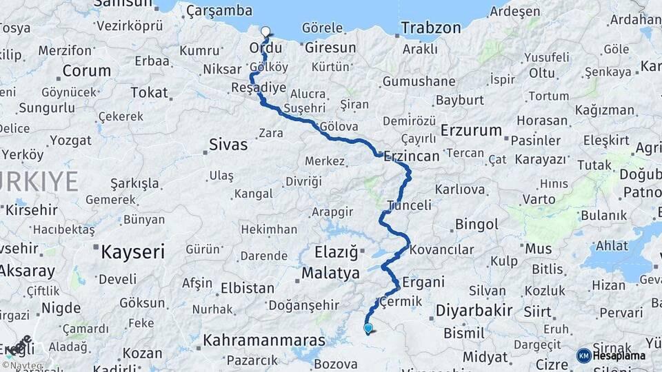 Şanlıurfa Siverek Ordu Arası Kaç Km - Yol Haritası