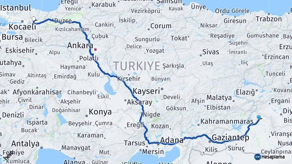 Şanlıurfa Siverek Sakarya Arası Kaç Km - Yol Haritası