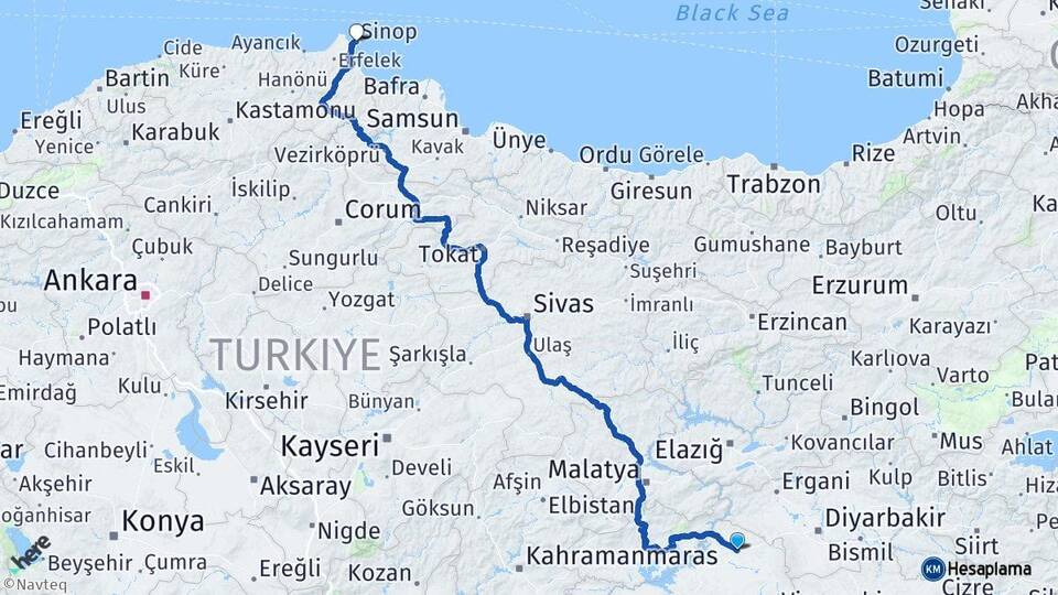 Şanlıurfa Siverek Sinop Arası Kaç Km - Yol Haritası