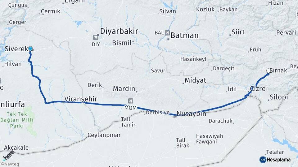 Şanlıurfa Siverek Şırnak Arası Kaç Km - Yol Haritası