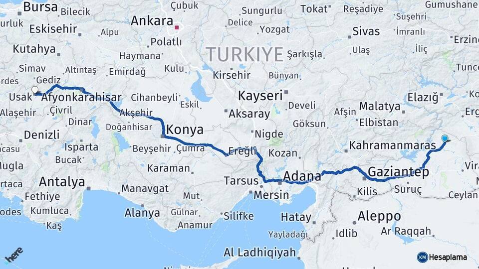 Şanlıurfa Siverek Uşak Arası Kaç Km - Yol Haritası