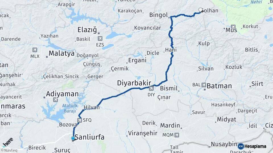 Şanlıurfa Solhan Bingöl Arası Kaç Km - Yol Haritası