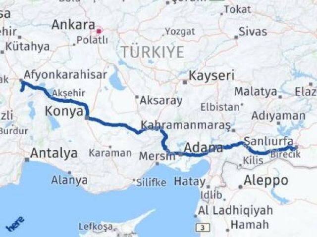 Şanlıurfa Şuhut Afyonkarahisar Arası Kaç Km - Yol Haritası