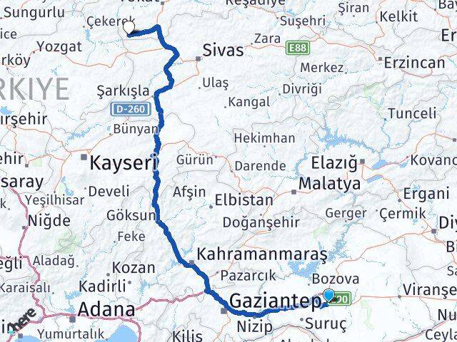 Şanlıurfa Sulusaray Tokat Arası Kaç Km - Yol Haritası
