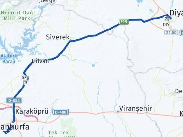 Şanlıurfa Sur Diyarbakır Arası Kaç Km - Yol Haritası