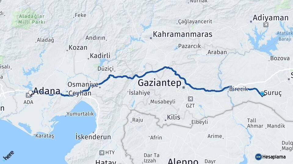 Şanlıurfa Suruç Adana Arası Kaç Km - Yol Haritası
