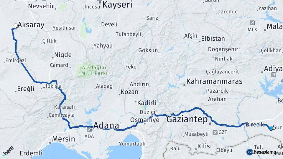 Şanlıurfa Suruç Aksaray Arası Kaç Km - Yol Haritası