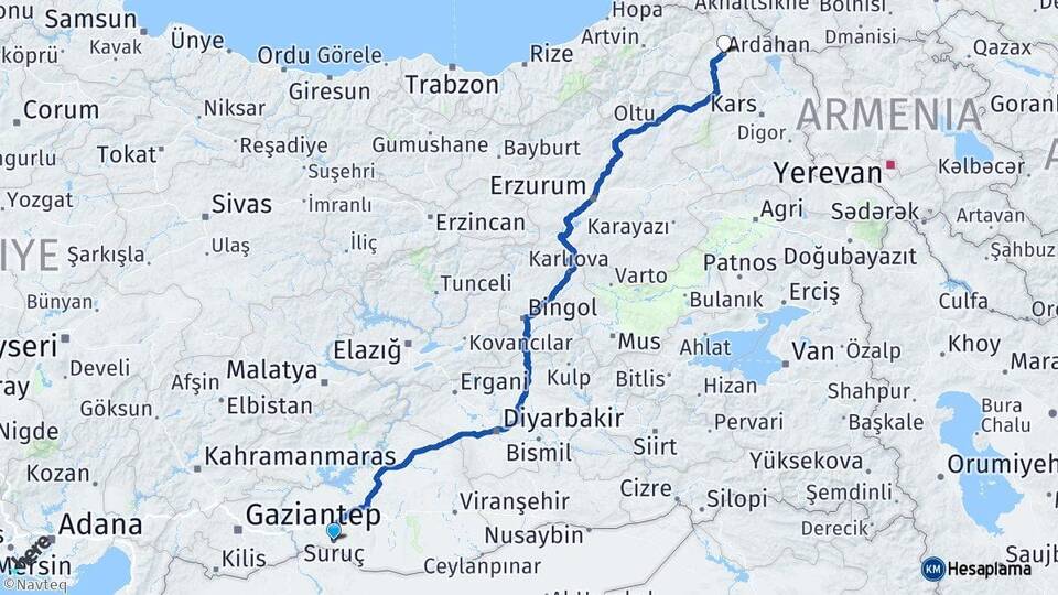 Şanlıurfa Suruç Ardahan Arası Kaç Km - Yol Haritası