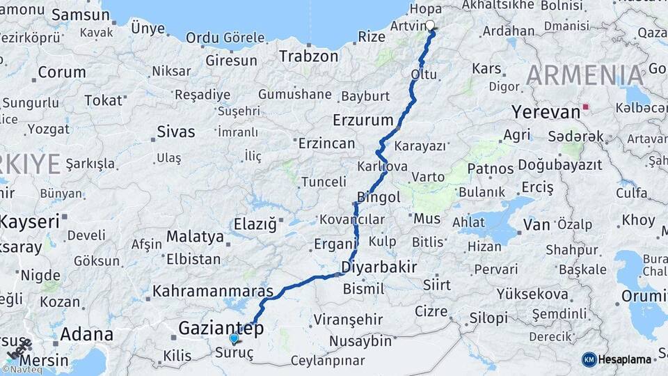 Şanlıurfa Suruç Artvin Arası Kaç Km - Yol Haritası