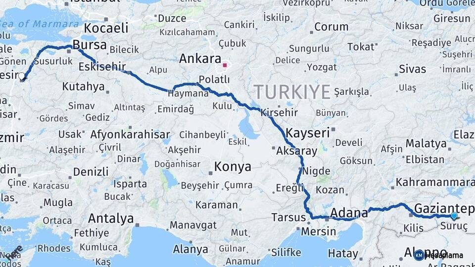 Şanlıurfa Suruç Balıkesir Arası Kaç Km - Yol Haritası