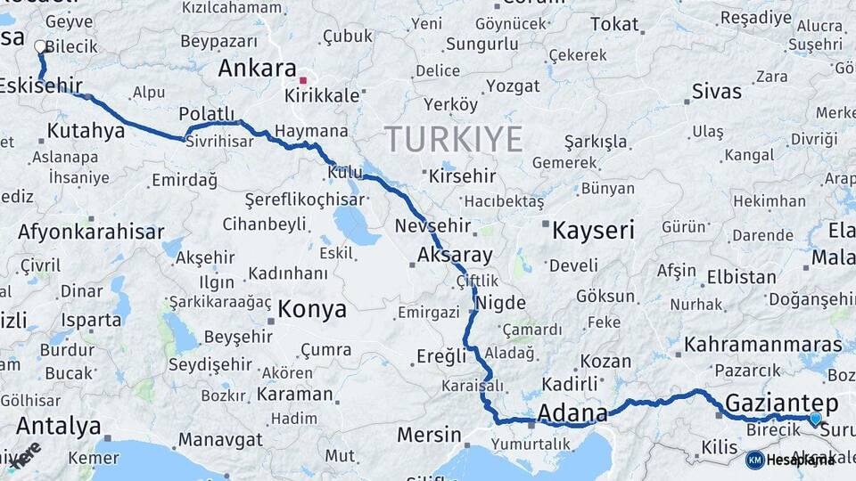 Şanlıurfa Suruç Bilecik Arası Kaç Km - Yol Haritası