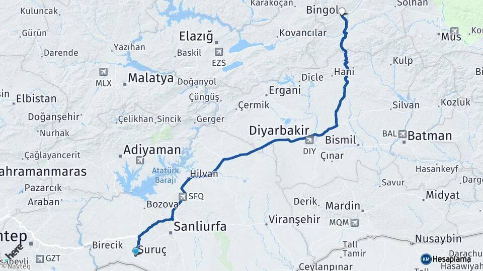 Suruç Bingöl Arası Kaç Km - Yol Tarifi