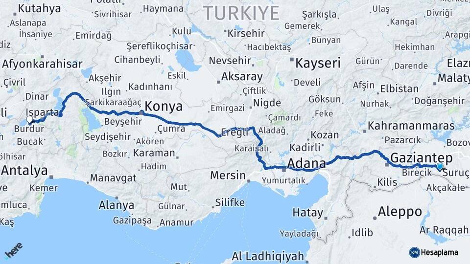 Şanlıurfa Suruç Burdur Arası Kaç Km - Yol Haritası