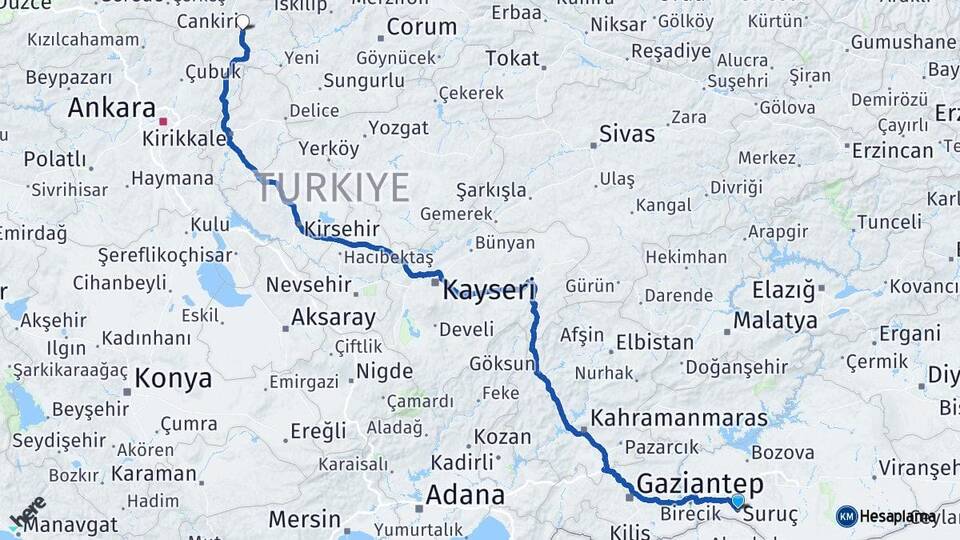 Şanlıurfa Suruç Çankırı Arası Kaç Km - Yol Haritası