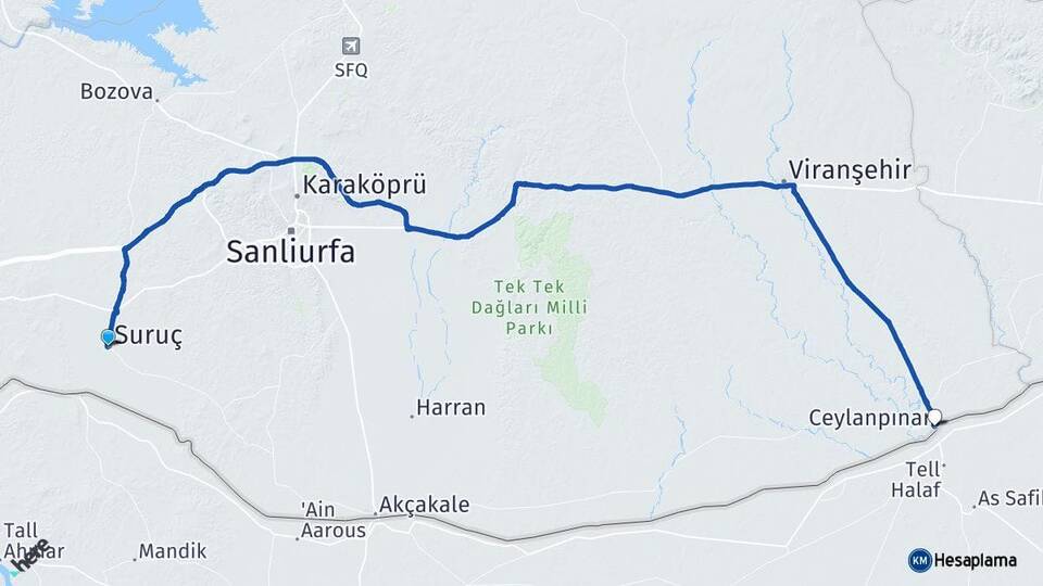 Şanlıurfa Suruç Ceylanpınar Arası Kaç Km - Yol Haritası