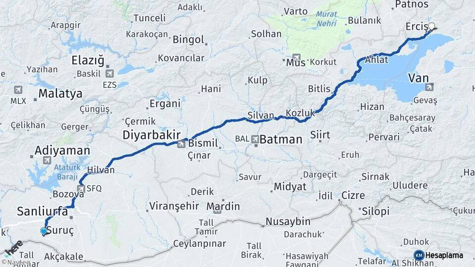 Şanlıurfa Suruç Erciş Van Arası Kaç Km - Yol Haritası
