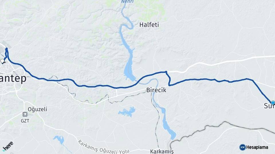 Şanlıurfa Suruç Gaziantep Arası Kaç Km - Yol Haritası