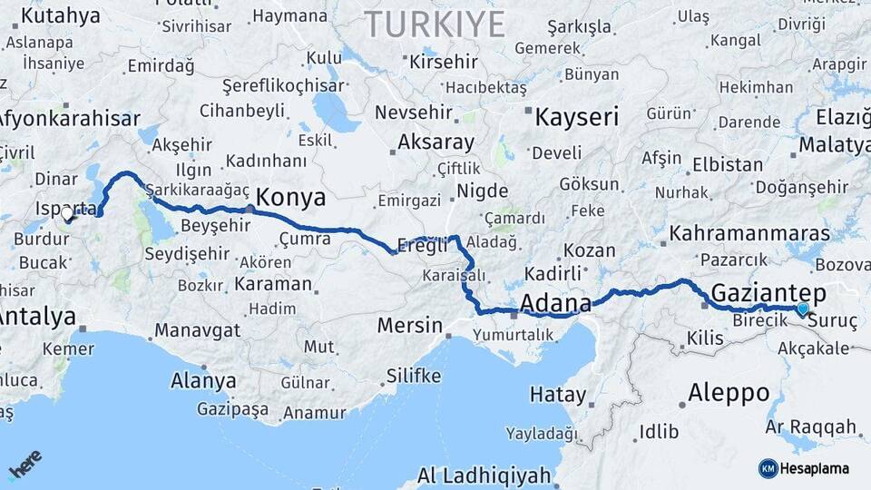 Şanlıurfa Suruç Isparta Arası Kaç Km - Yol Haritası
