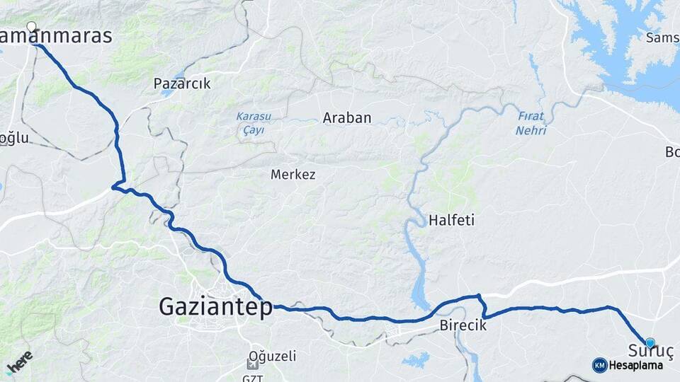 Şanlıurfa Suruç Kahramanmaraş Arası Kaç Km - Yol Haritası