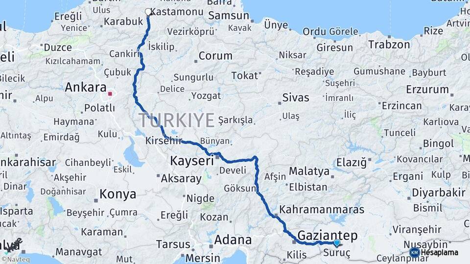 Şanlıurfa Suruç Kastamonu Arası Kaç Km - Yol Haritası