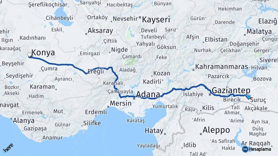 Şanlıurfa Suruç Konya Arası Kaç Km - Yol Haritası