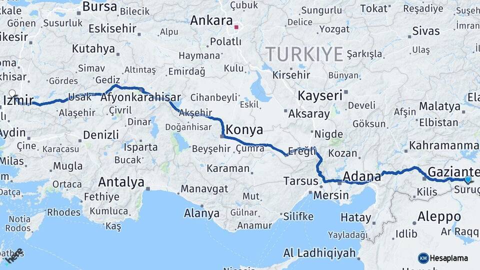 Şanlıurfa Suruç Manisa Arası Kaç Km - Yol Haritası