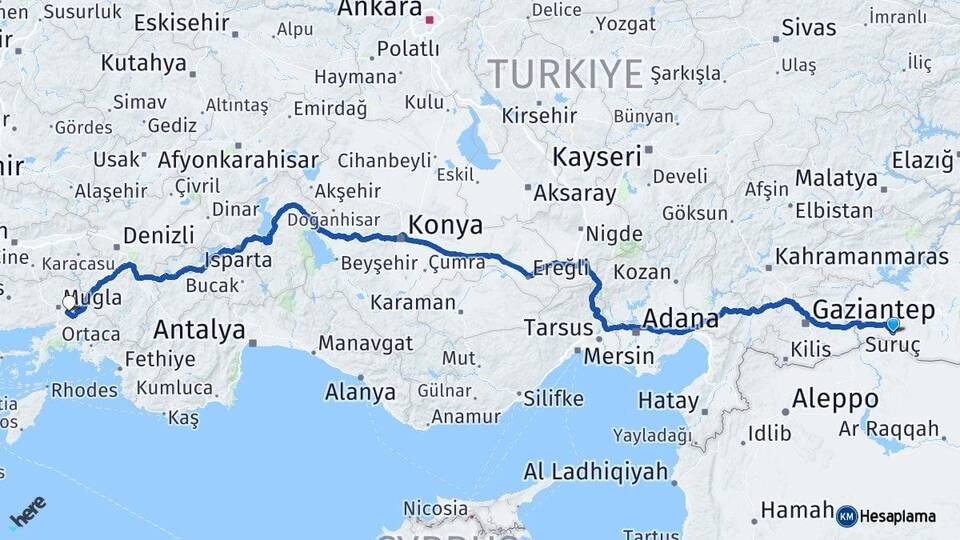 Şanlıurfa Suruç Muğla Arası Kaç Km - Yol Haritası