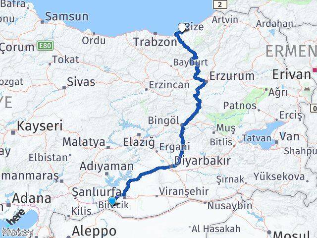 Şanlıurfa Suruç Rize Arası Kaç Km - Yol Haritası