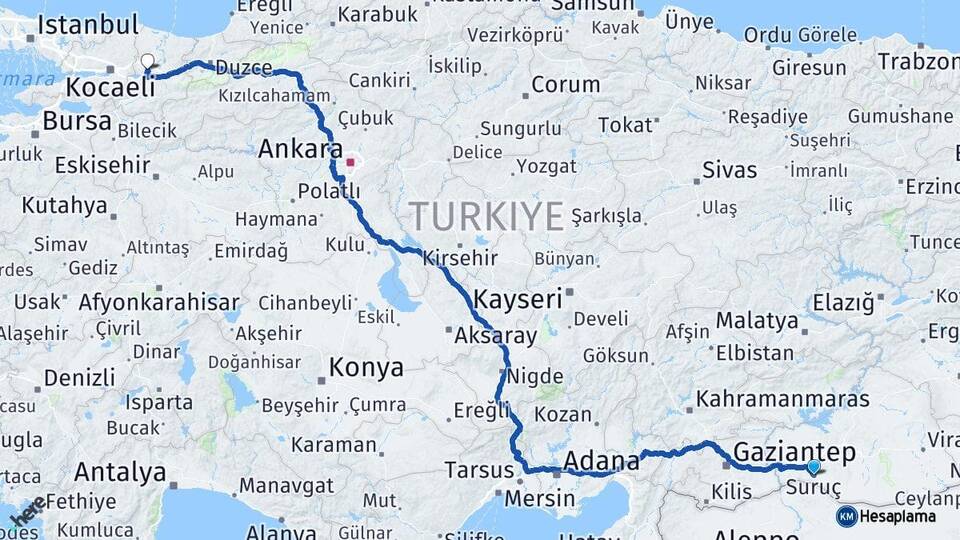 Şanlıurfa Suruç Sakarya Arası Kaç Km - Yol Haritası