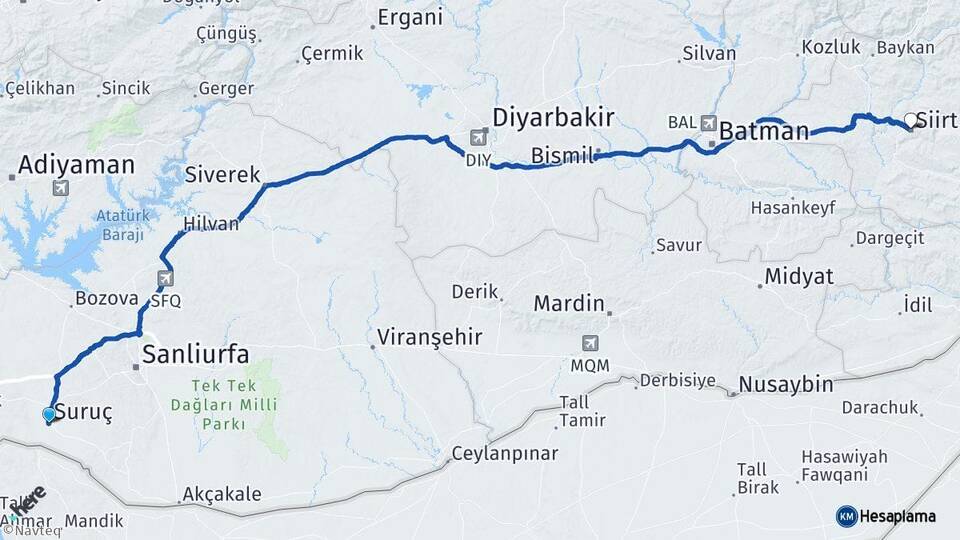 Şanlıurfa Suruç Siirt Arası Kaç Km - Yol Haritası