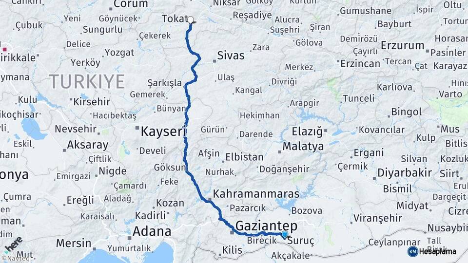 Şanlıurfa Suruç Tokat Arası Kaç Km - Yol Haritası