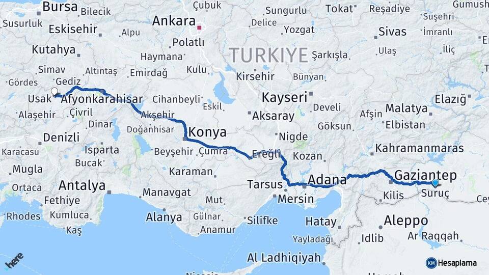 Şanlıurfa Suruç Uşak Arası Kaç Km - Yol Haritası