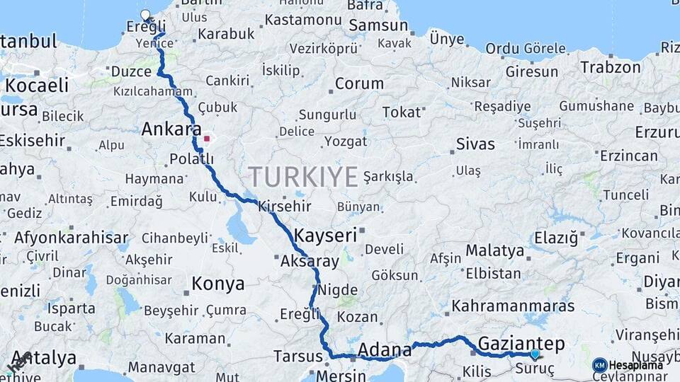 Şanlıurfa Suruç Zonguldak Arası Kaç Km - Yol Haritası