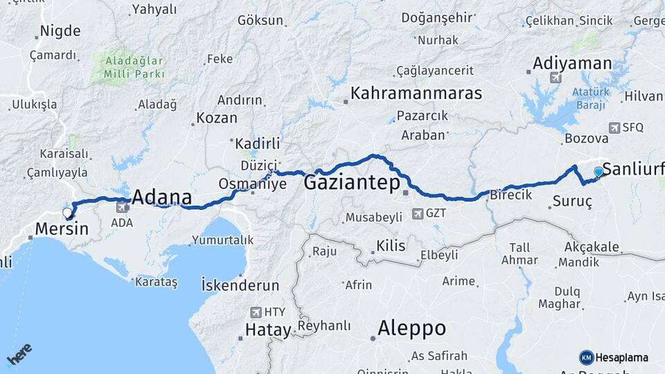 Şanlıurfa Tarsus Mersin Arası Kaç Km - Yol Haritası