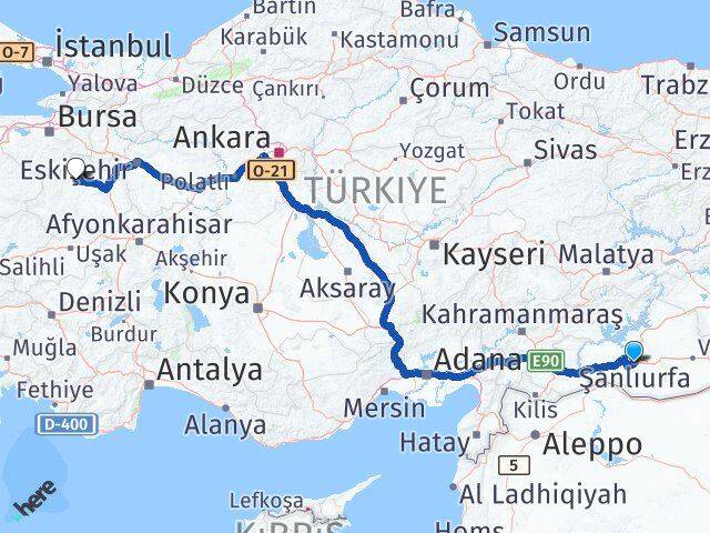 Şanlıurfa Tavşanlı Kütahya Arası Kaç Km - Yol Haritası