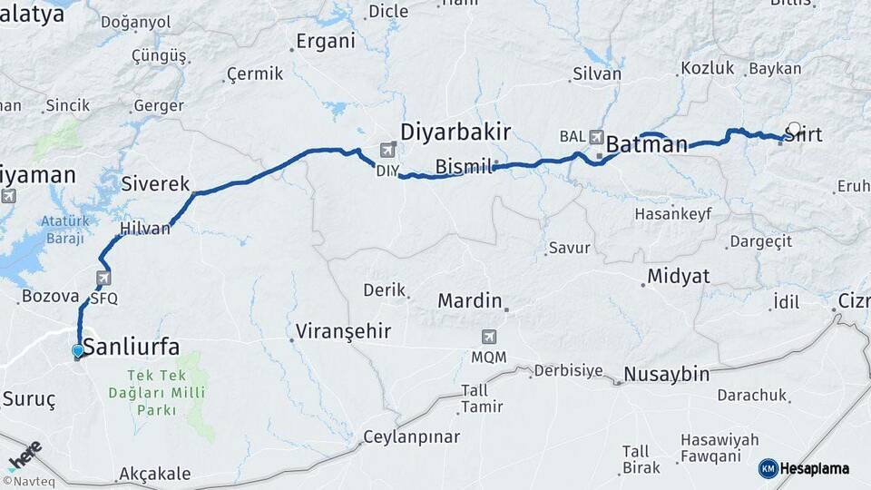 Şanlıurfa Tillo Siirt Arası Kaç Km - Yol Haritası