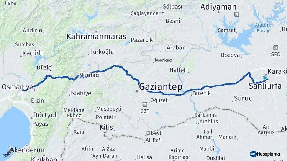Şanlıurfa Toprakkale Osmaniye Arası Kaç Km - Yol Haritası