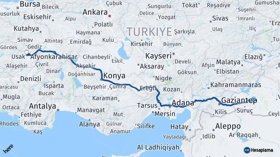 Şanlıurfa Uşak Arası Kaç Km - Yol Haritası