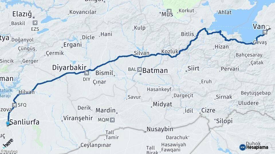 Şanlıurfa Van Arası Kaç Km - Yol Haritası