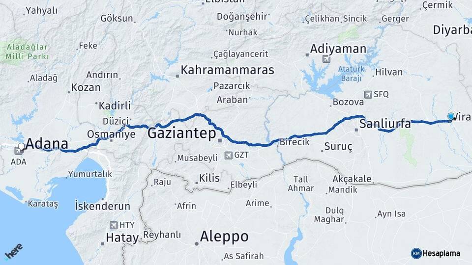Şanlıurfa Viranşehir Adana Arası Kaç Km - Yol Haritası