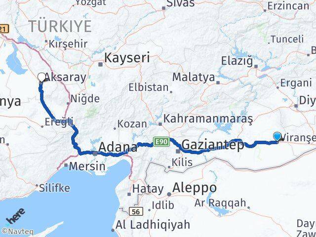 Şanlıurfa Viranşehir Aksaray Arası Kaç Km - Yol Haritası