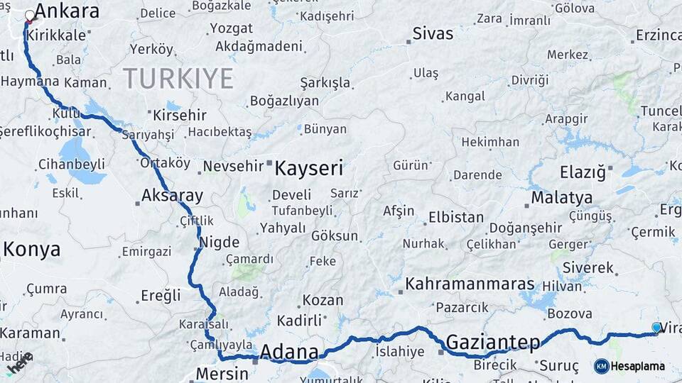 Şanlıurfa Viranşehir Ankara Arası Kaç Km - Yol Haritası