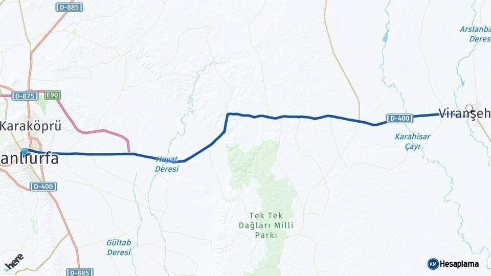 Şanlıurfa Viranşehir Arası Kaç Km - Yol Haritası