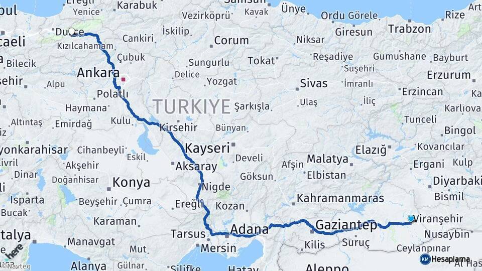 Şanlıurfa Viranşehir Bolu Arası Kaç Km - Yol Haritası