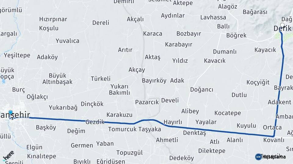 Şanlıurfa Viranşehir Derik Mardin Arası Kaç Km - Yol Haritası