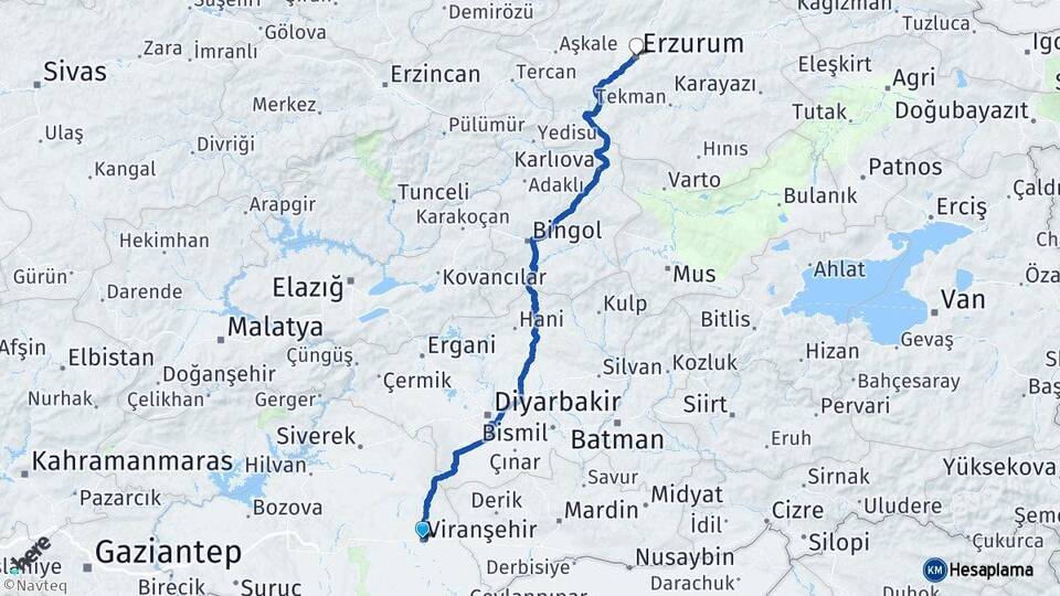 Şanlıurfa Viranşehir Erzurum Arası Kaç Km - Yol Haritası