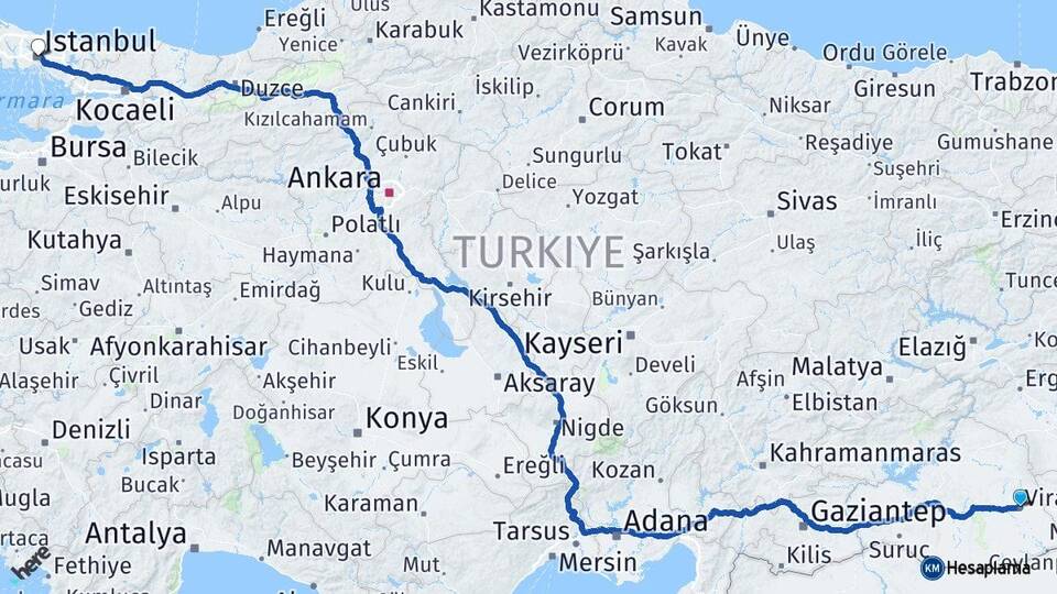 Şanlıurfa Viranşehir İstanbul Arası Kaç Km - Yol Haritası